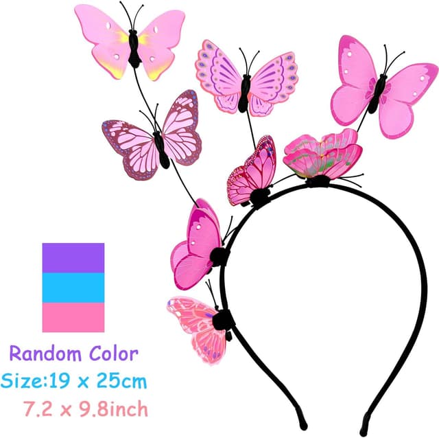 Detalle de Jaczora 2-pack Butterfly Headbands with 3D fairy elf hair accessories (blue + pink)