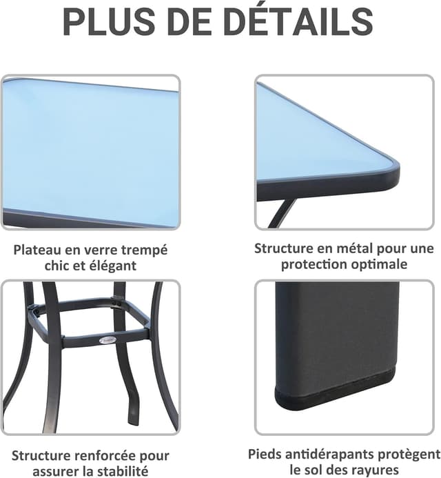 Thumbnail 5 de Outsunny table bistro carré 68 cm gris