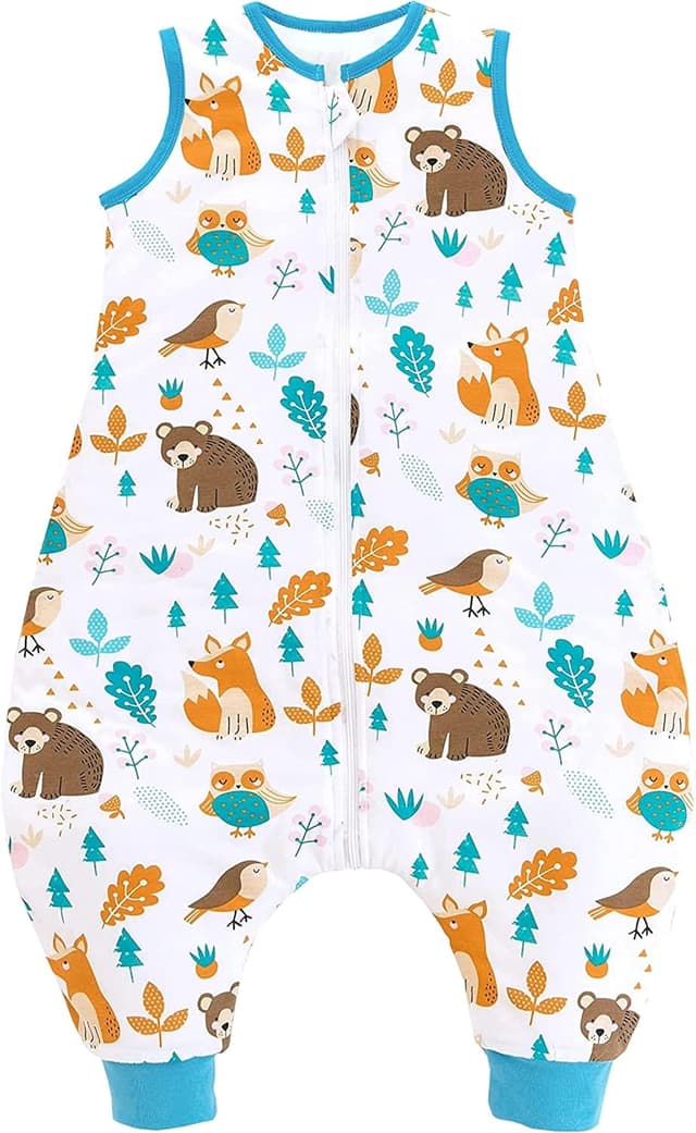 Detalle de Chilsuessy Baby Schlafsack mit Füßen 2,5 Tog (Ganzjahr), Waldtiere – passend für Babyhöhe 80–90 cm
