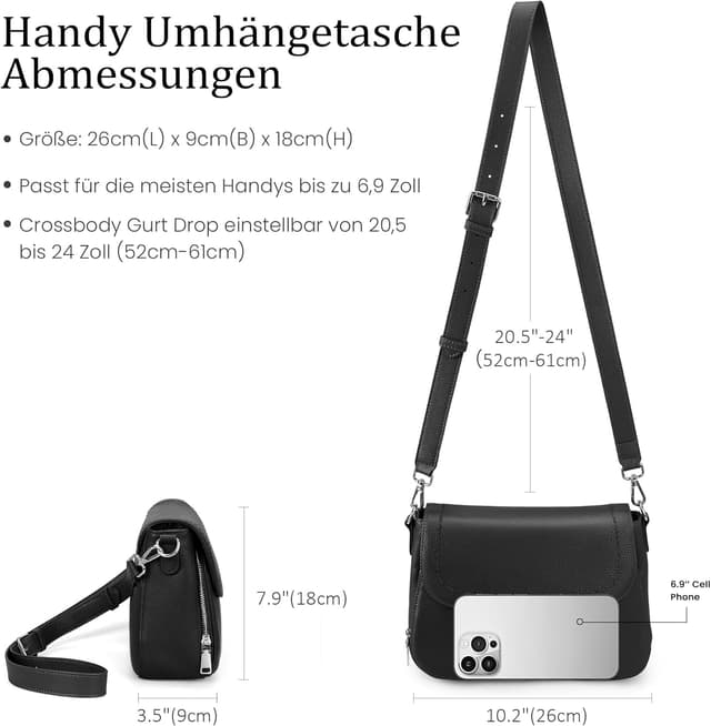 Detalle 1 de befen Echtleder Umhängetasche Damen Mittelgroß mit RFID-Blockierung und integrierter Brieftasche