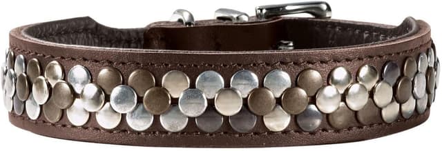 Detalle de HUNTER Hundehalsband Arizona UP (Größe 32) aus braunem Softleder mit Nieten – Handarbeit Made in Germany