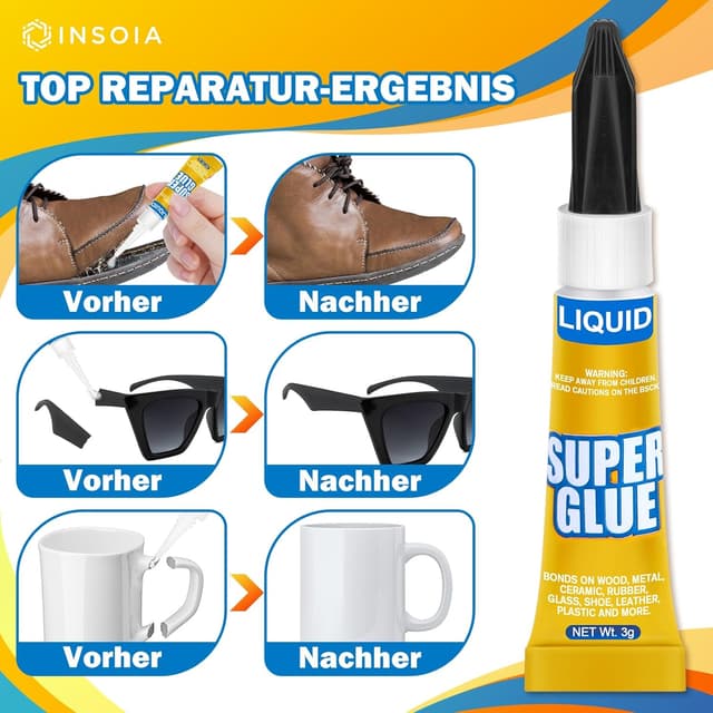 Detalle de Sekundenkleber Flüssig „extra stark“ – 6er-Pack (je 3 g) wasserfest für Sofortreparaturen