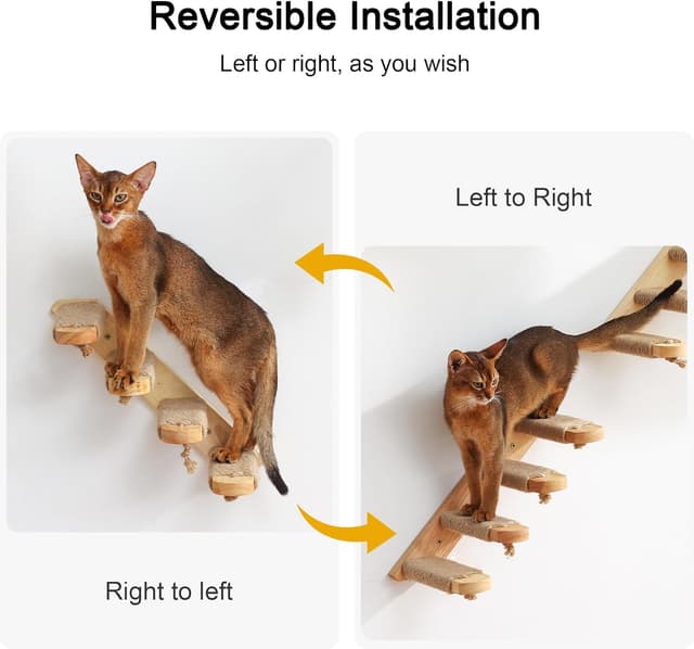 Detalle de FUKUMARU wall-mounted cat climbing shelf, four-step stairway with jute scratching (40 x 22 cm, left to right)