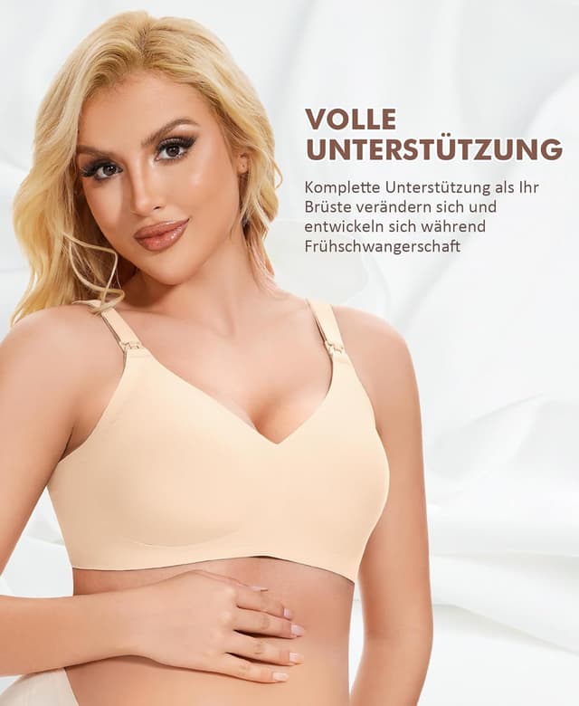 Detalle de QooNoo Still-BH ohne Bügel für Schwangerschaft & Stillen – gepolsterte Soft-Bralette aus Baumwolle/Stretch