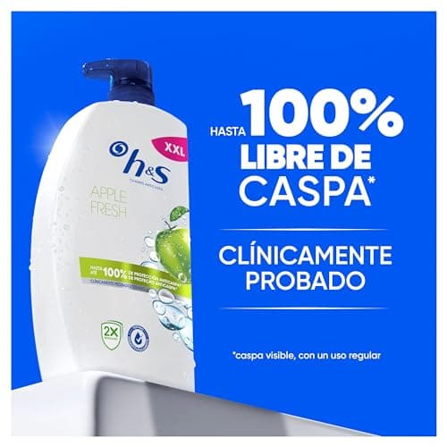 Detalle de h&s Apple Fresh Champú Anticaspa con Dispensador 2x1000 ml, uso diario, aroma a manzana