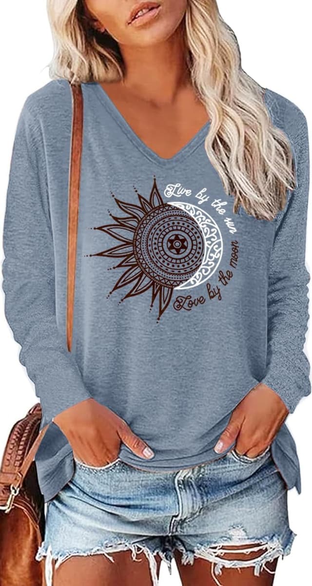 Thumbnail 4 de Teesho Tshirt Damen Langarm V‑Ausschnitt Baumwollmix