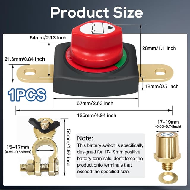 Detalle de TZEKING Batteriehauptschalter Minuspol mit 180°-Einstellung für DC 12–48V (wasserdicht)