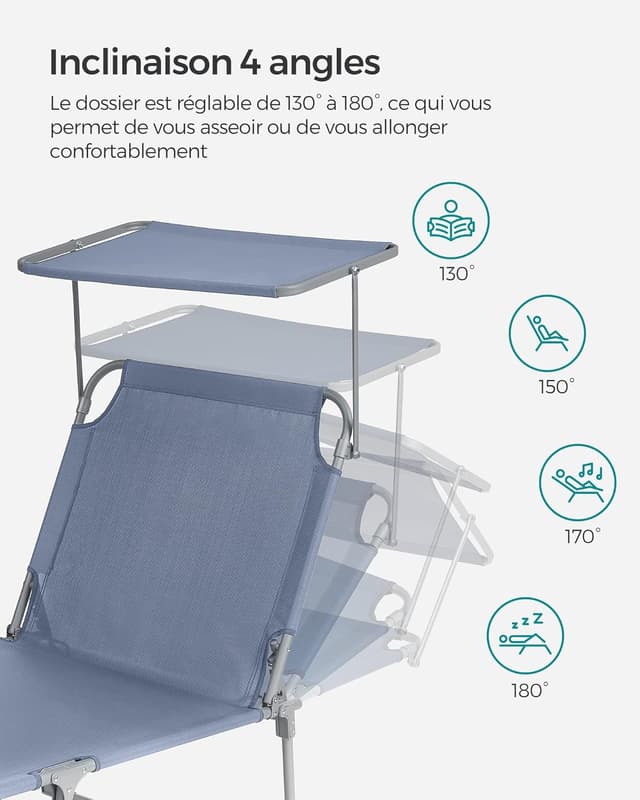 Thumbnail 3 de SONGMICS Chaise Longue Pliante GCB192Q01 bleu