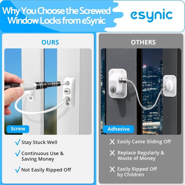 Detalle de eSynic 10-Pack Window Locks with Cable Restrictor for UPVC Windows (Child Safety)