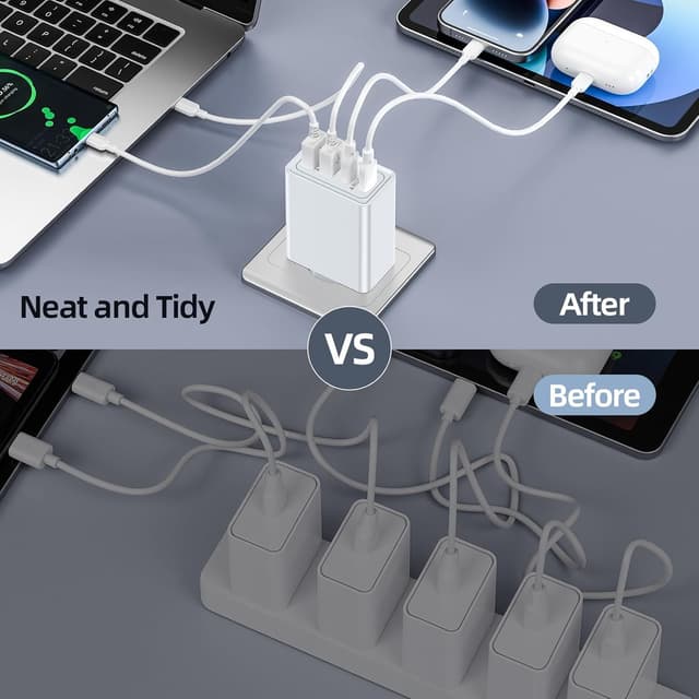 Detalle de Caricatore USB-C 40W con 4 porte (2 USB-C PD + 2 USB-A QC3.0) per iPhone, iPad e Galaxy