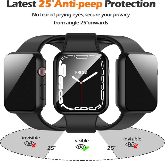 Detalle 2 de Misxi 2-Pack All-around Privacy PC Case for Apple Watch Series 9/8/7 45mm with Tempered Glass Protector, Black