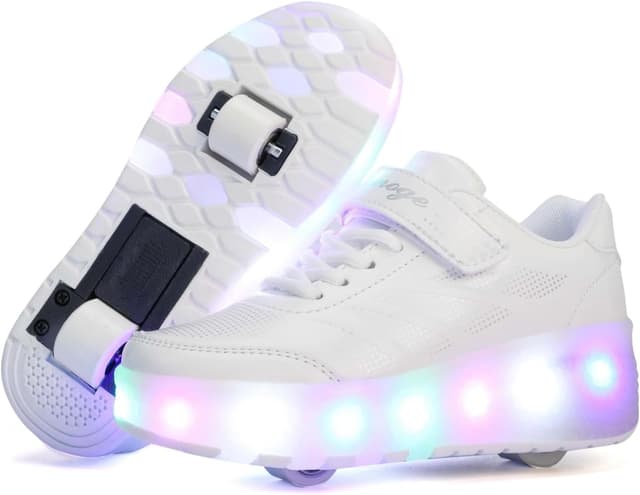 Detalle de HUSKSWARE Kids Roller Shoes with Wheels (LED light-up, USB rechargeable) – Retractable skate trainers for ages EU 27–40