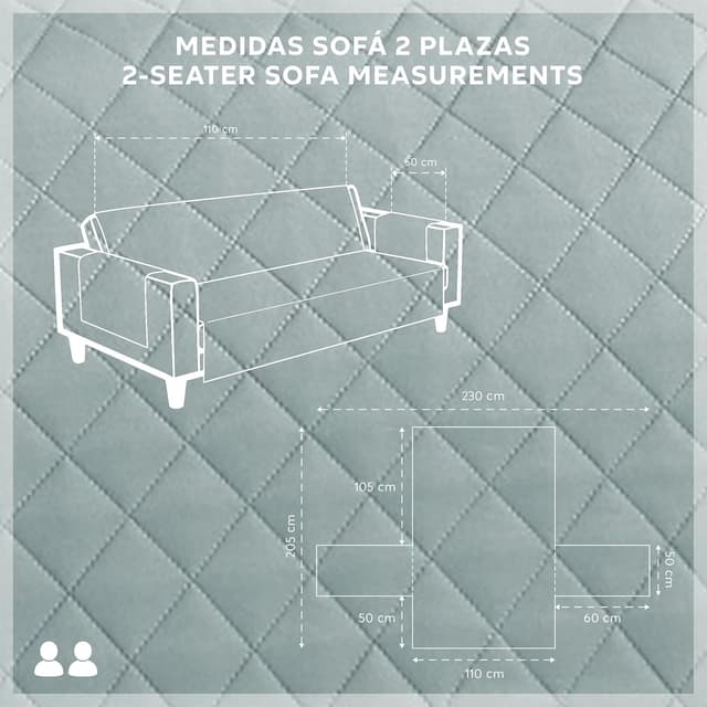 Detalle de textil-home Copridivano Malu 2 Posti (110 cm) reversibile trapuntato universale Acquamarine