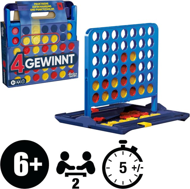 Detalle 2 de Hasbro Gaming 4 gewinnt – Offizielles Spiel (2025 Edition) mit Tragebox, Punktezähler