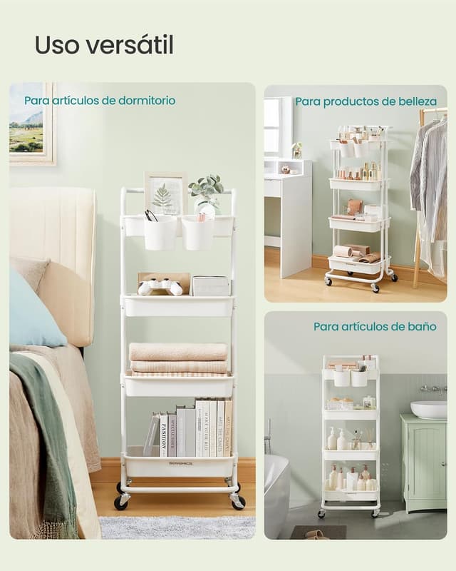 Detalle 1 de SONGMICS Carro Rodante de 4 Niveles con Cestas