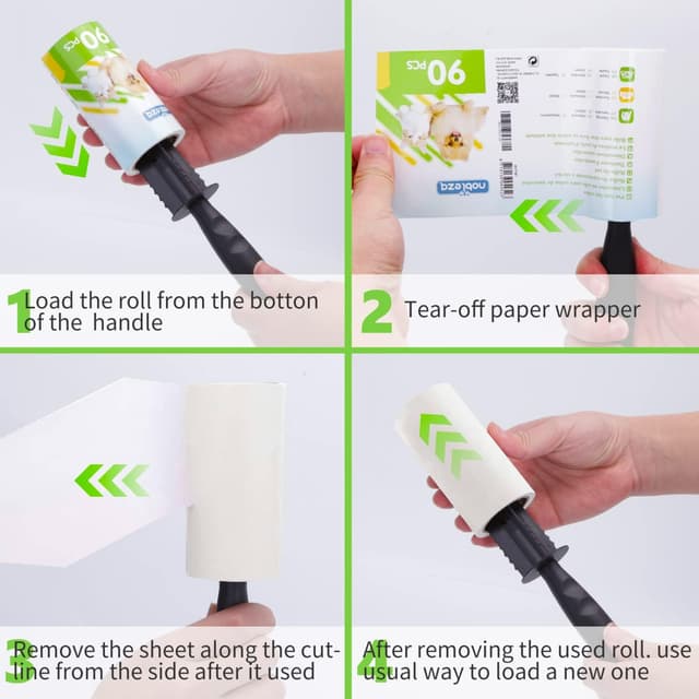 Detalle de Nobleza set rullo leva peli Animali: 540 fogli, 2 manici e spazzola levapelucchi per cani e gatti