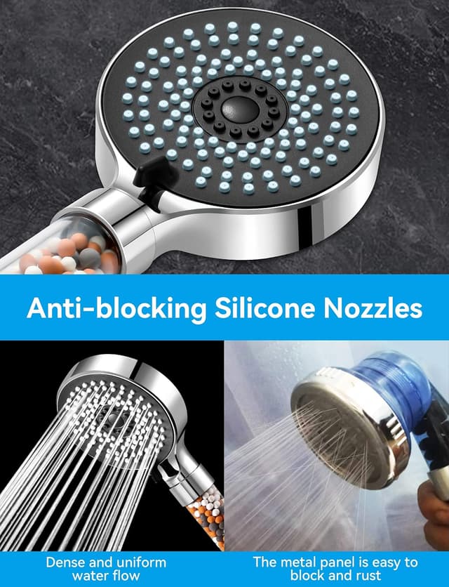 Detalle 2 de Magichome Duschkopf mit Filter (schwarz) mit 5 Strahlarten und 3-Lagen-Filtration