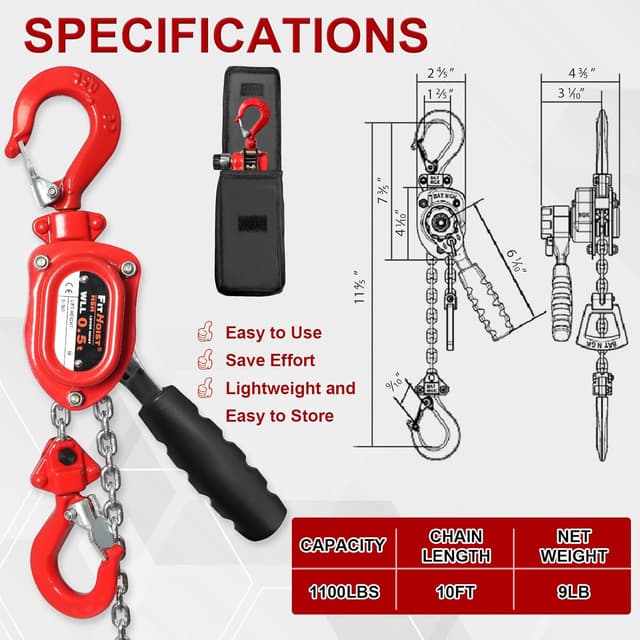 Thumbnail 1 de FITHOIST Manual Lever Chain Hoist 3/4 Ton 1650 LBS