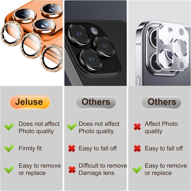 Detalle de Jeluse Camera Lens Protector with 9H Tempered Glass and Metal Ring (for select iPhone Pro models)