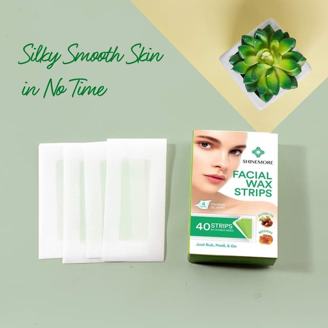 Detalle de ShineMore Facial Wax Strips for Hair Removal (40 Strips + 4 Calming Oil Wipes) for Face, Eyebrow, Upper Lip, and Chin