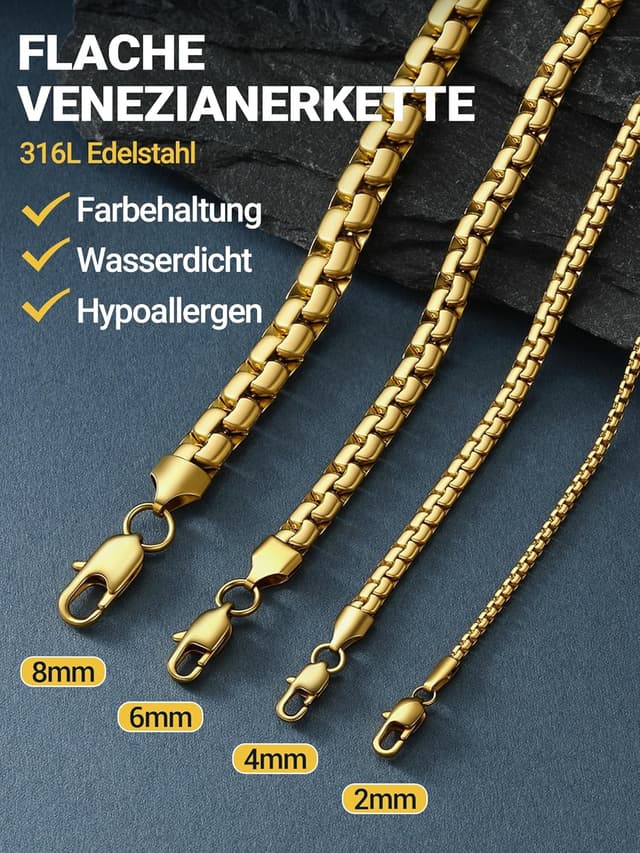 Detalle de PROSTEEL Herren Halskette aus Edelstahl mit Karabinerverschluss – Venezianer-/Erbskette, Breite 2–8 mm, Länge 46–76 cm