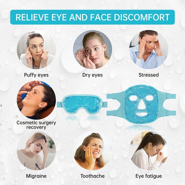 Detalle de ZNÖCUETÖD Cooling Ice Face & Eye Mask Gel Pack for Puffiness, Redness, Sinus, Migraine Relief
