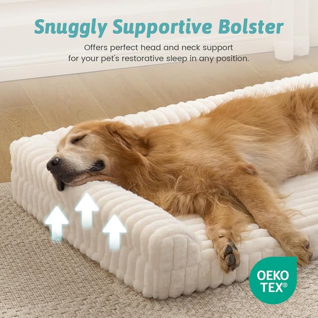 Detalle 1 de COZY KISS Orthopedic Dog Bed XL (112x81x18cm) with Waterproof Liner & Non-Slip Base, Beige