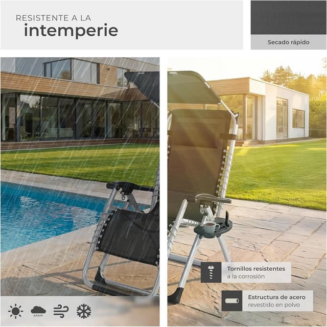 Thumbnail 6 de tectake Silla tumbona plegable gris 1