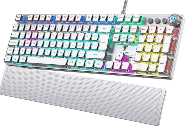 Detalle de TECURS Gaming Mechanische Tastatur mit magnetischer Handgelenkauflage, rote Schalter (QWERTZ, DE-Layout) und 19 LED-Modi