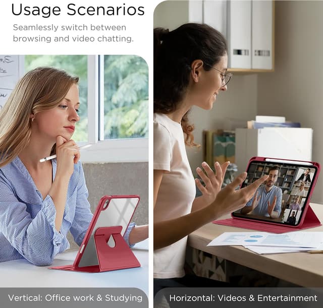 Thumbnail 6 de CACOE 360 Rotating Case for iPad (A16) 11th/10th Generation with Pencil Holder – Wine Red