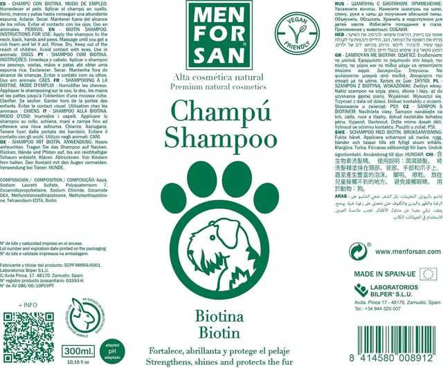 Detalle de Menforsan Shampoo alla Biotina per Cani, rigenerante, 300 ml