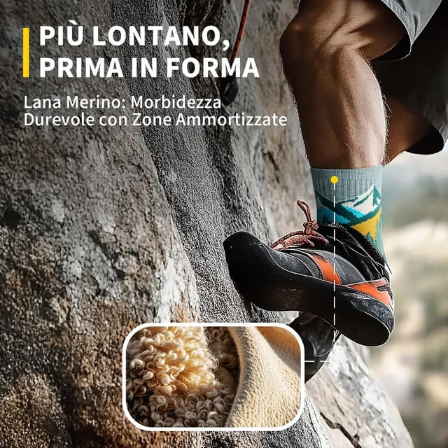 Detalle 2 de CAMBIVO Calze trekking in merino lana con supporto anti vesciche (uomo/donna), 2 paia