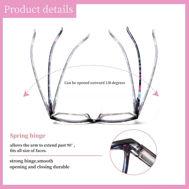 Detalle de Kerecsen 5 Pack Ladies Reading Glasses with Blue Light Blocking Lenses (Spring Hinge, Fashion Print Frames)