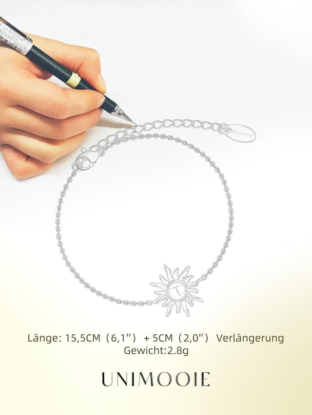 Detalle de Unimooie Sonnenarmband für Frauen – wasserdichtes Edelstahlarmband mit goldveredeltem Sonnenanhänger