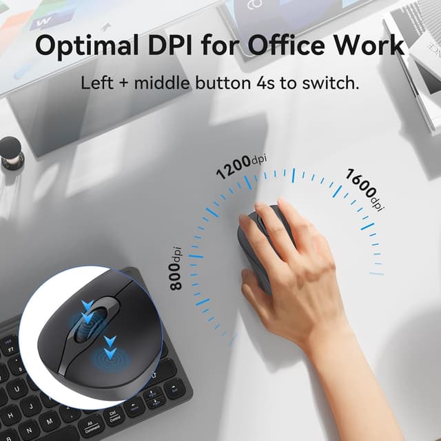 Detalle 2 de TECKNET Wireless Mouse (2.4GHz, USB receiver) – 3-level 1600 DPI, silent buttons, ambidextrous, £-friendly everyday pick in grey