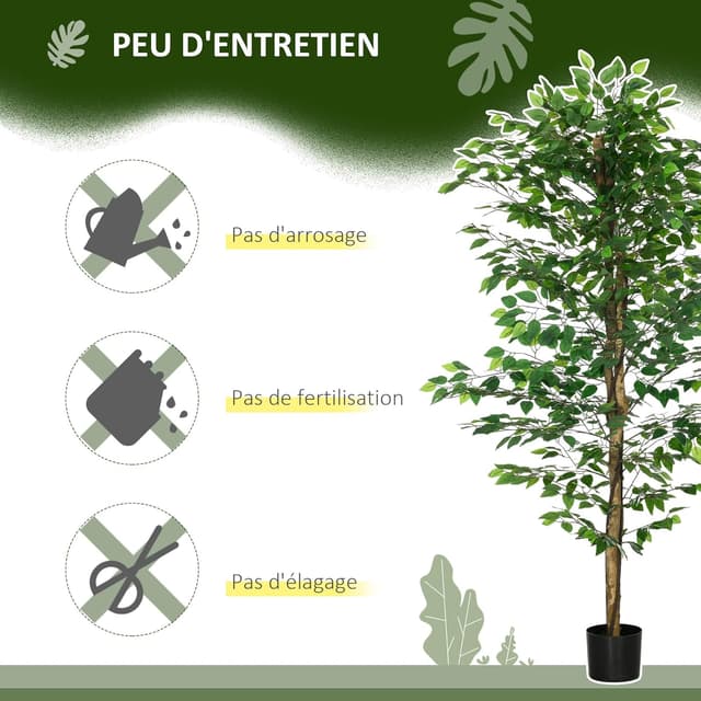 Detalle de HOMCOM Lot de 2 ficus artificiels d’intérieur (hauteur 1,80 m) avec pots