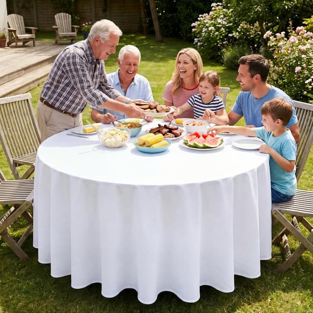 Detalle de CKIKU 8-Pack 90-Inch White Round Tablecloths (Washable Polyester)