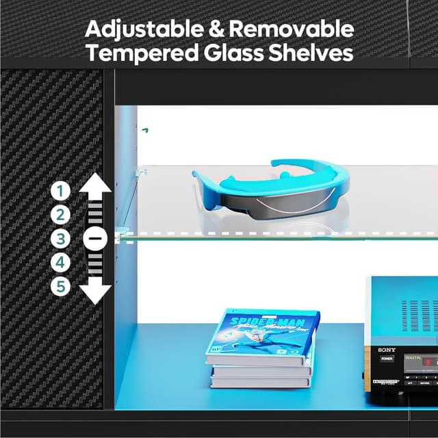 Detalle de Bestier mobile TV con luci LED RGB e ripiani in vetro regolabili per TV fino a 65 pollici