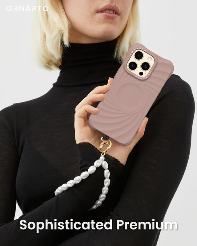 Detalle de ORNARTO Vortuxe for iPhone 16 Pro Case (6.3") with MagSafe, 2X MIL-STD Drop Protection, Latte Liquid Silicone Cover