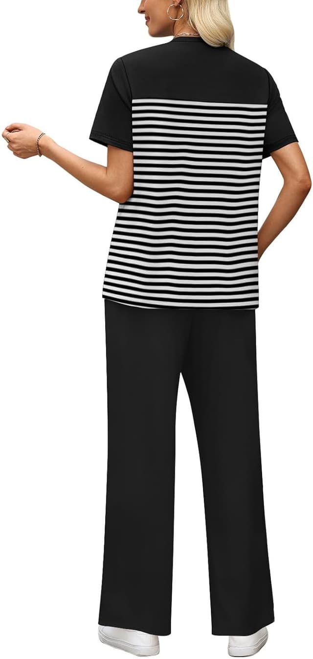 Detalle de WIHOLL Women’s 2-Piece Matching Set (Wide-Leg Pants & Top), Summer Outfit for Travel