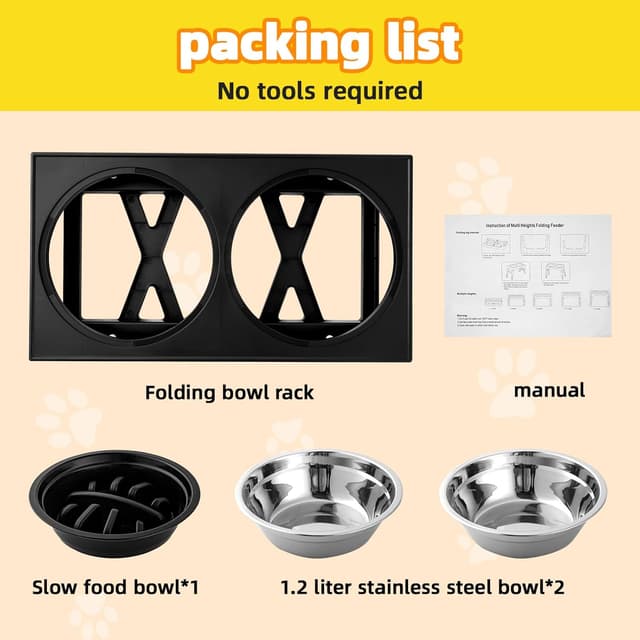 Thumbnail 6 de Ciotole per cani Rialzate regolabili con 2 ciotole in acciaio inox (1200 ml) e 1 anti-ingozzo (800 ml) + base antiscivolo