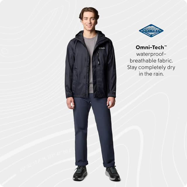Detalle de Columbia Men’s Pouring Adventure 3 Waterproof Rain Jacket (Black, XXL)