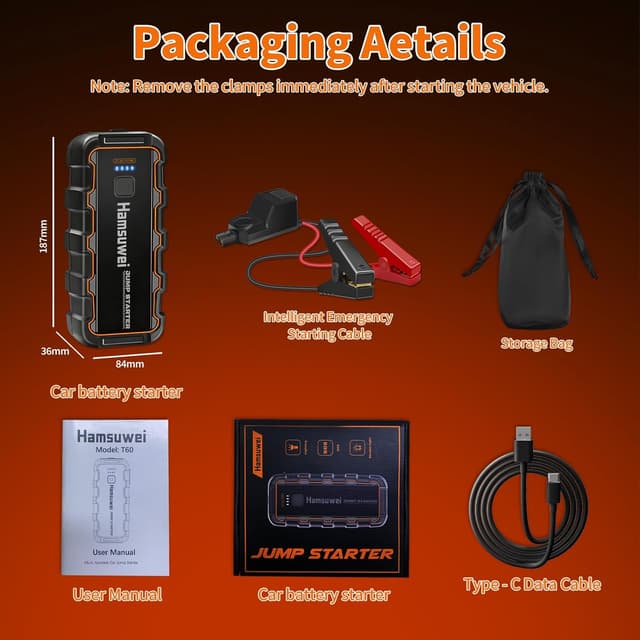 Detalle de Booster Avviamento Auto 7000A 12V (power bank e torcia LED) per batterie scariche