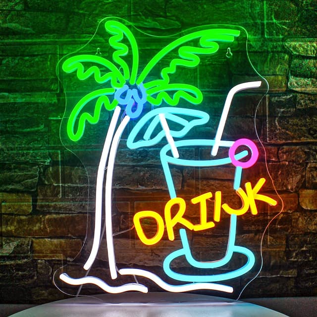 Detalle de SIGNSHIP Palme Neon Schild „Drink“ – LED-Neon für Home Bar, Bierbar & Party-Deko