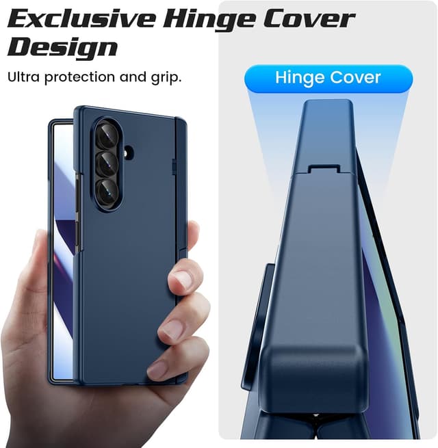 Detalle de Doeshine Galaxy Z Fold 7 Case with Kickstand & Front Screen Protector (Blue) — Magnetic hinge protection