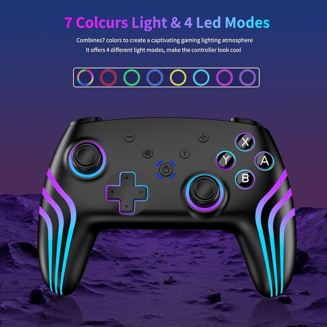 Detalle 2 de Riscvma 2er Wireless-Controller Set für Switch/Switch 2/Switch Lite/OLED/PC – RGB, Dual-Vibration, 6-Achs-Gyro & Turbo