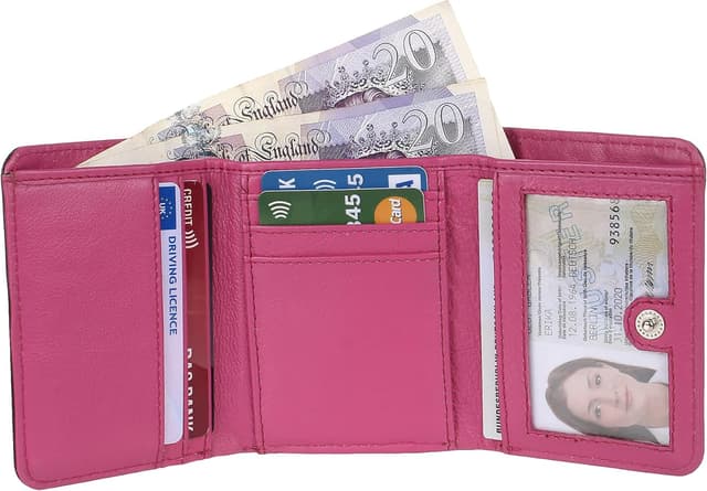 Detalle de Leather RFID purse 5555 Black Fuchsia