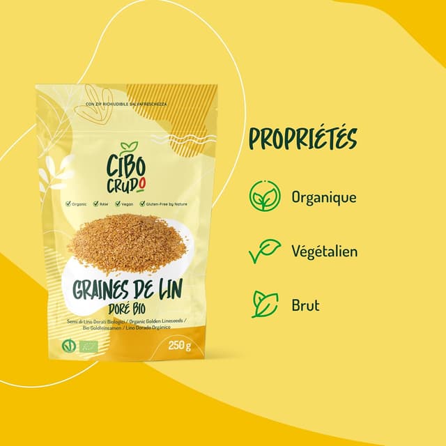 Thumbnail 2 de CIBO CRUDO Graine de Lin DorĂ© Bio 250g đŸ