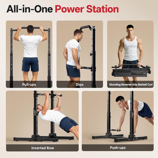 Thumbnail 6 de JOROTO Foldable Power Tower Pull Up Bar Station – Height Adjustable 5-in-1 Dip Workout Stand (172kg capacity)