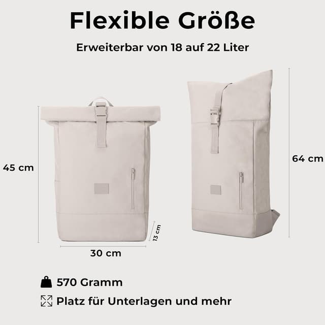 Detalle de Johnny Urban Rolltop Rucksack „Robin Large“ – Rolltop-Tagesrucksack mit 16-Zoll-Laptopfach, 18–22 L
